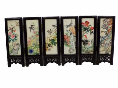 CHINESE MINIATURE 6 PANEL PAINTED TABLE SCREEN