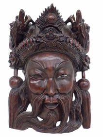 CHINESE EMPEROR LIFE SIZE CARVED WOOD MASK