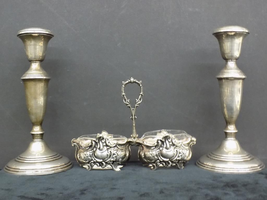 EMPIRE STERLING SILVER CANDLESTICKS W/ CRUET SET (1 of 5)