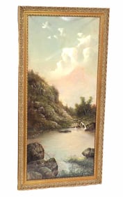 1800'S HUDSON VALLEY LANDSCAPE PASTEL SIGNED