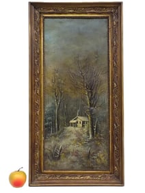 P. ROBINSON - WINTER WOODLANDS CABIN PAINTING