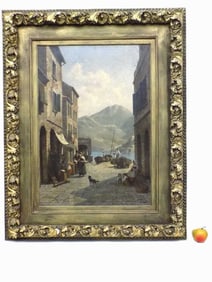 JACQUES FRANCOIS CARABAIN - VERNAZZA ITALY PAINTING 42.50" TALL