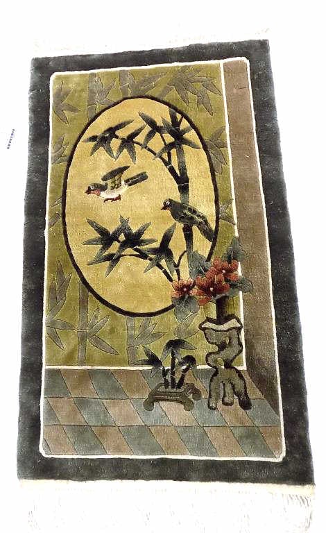 CHINESE BIRDS DESIGN SCULPTED SILK RUG (1 of 5)