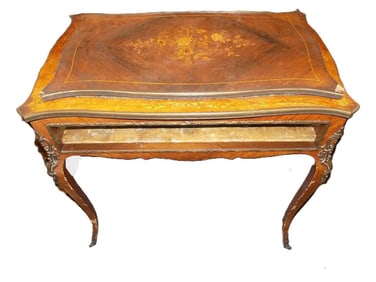 LOUIS XV STYLE FRENCH MARQUETRY VITRINE W/ BRONZE