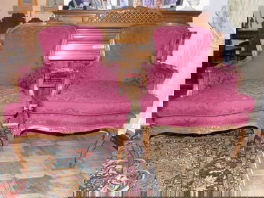 PAIR FRENCH VICTORIAN CABRIOLET BERGERE CHAIRS