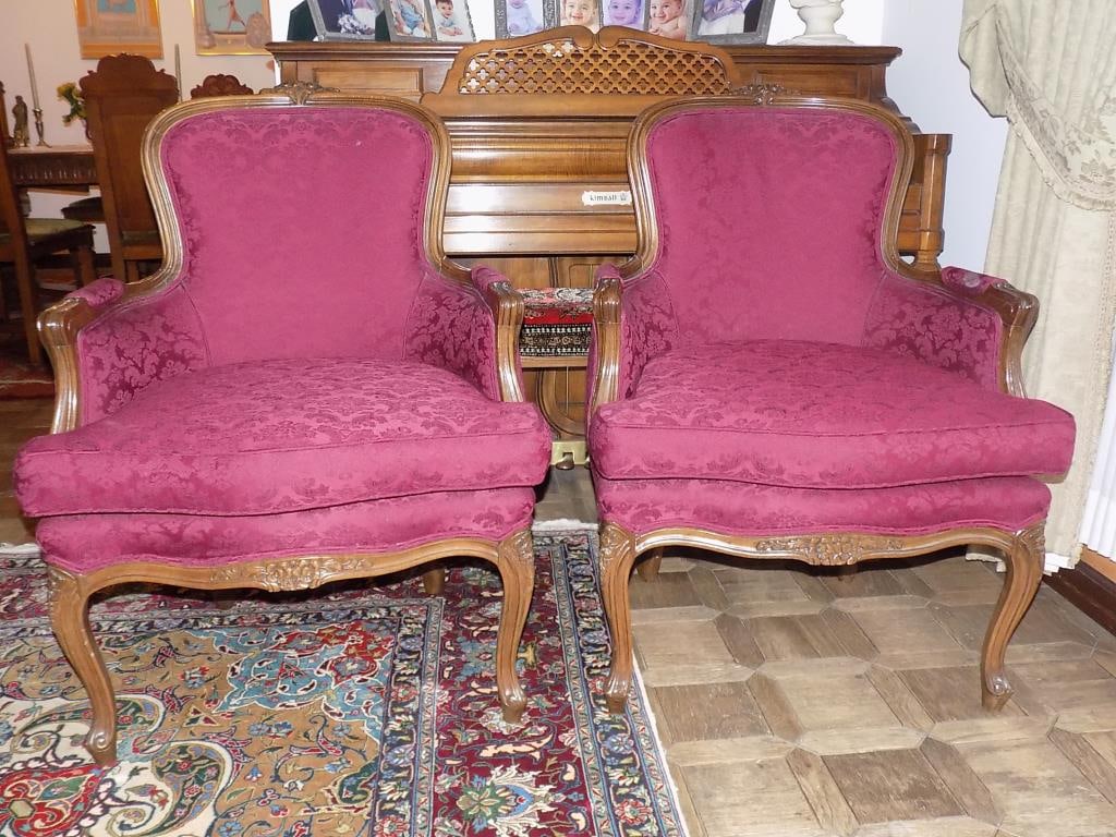 PAIR FRENCH VICTORIAN CABRIOLET BERGERE CHAIRS (1 of 4)