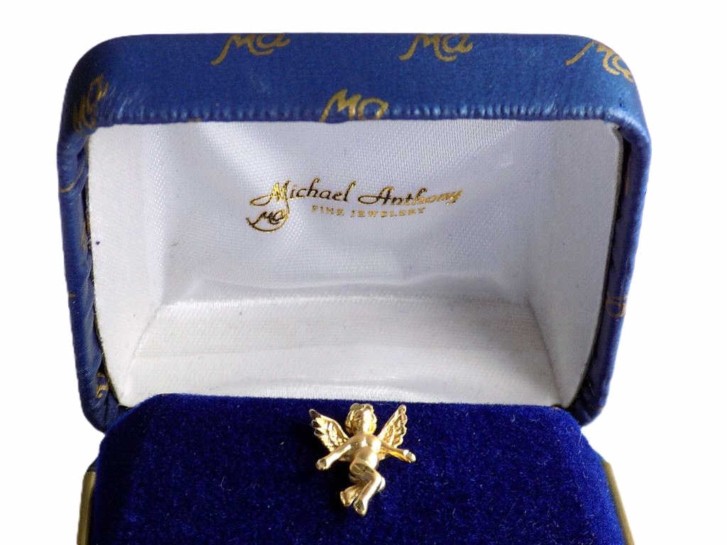 14K YELLOW GOLD ANGEL PRAYER NECKLACE PENDANT: Michael Anthony Solid 14k Yellow Gold Angel Prayer Necklace Pendant. New with Gold Signature Padded Box & Papers