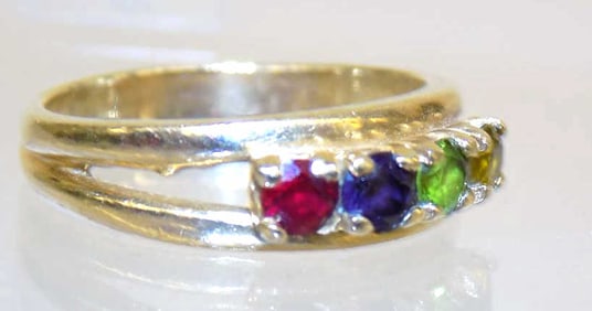 SOLID 14K YELLOW GOLD MULTI GEMSTONE RING