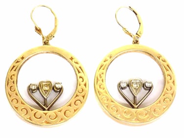 GREAT 14K GOLD DIAMOND HEART EARRINGS 11.4 Grams