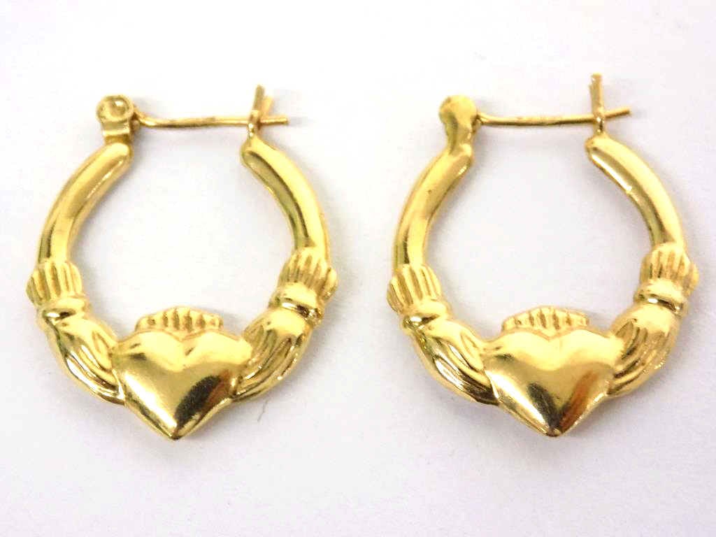 14K YELLOW GOLD CLADDAGH EARRINGS: Pair 14K Yellow Gold Irish Claddagh Earrings. Snap Post Closures.