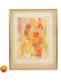 CARYL ZIMBAL GOLD MIDCENTURY SNOWFLOWERS PAINTING