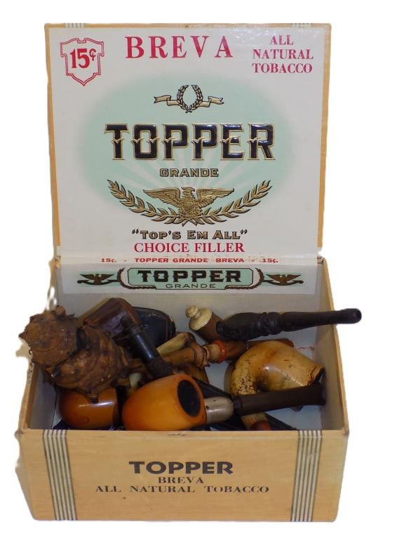 ANTIQUE PIPES & TOPPER GRANDE TOBACCO BOX LOT (1 of 7)