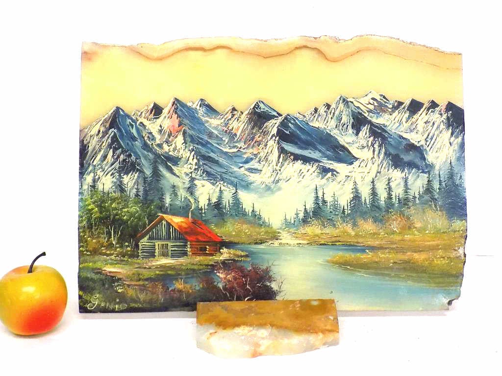 GENIO - MOUNTAIN CABIN LANDSCAPE PAINTING ONYX (1 of 4)