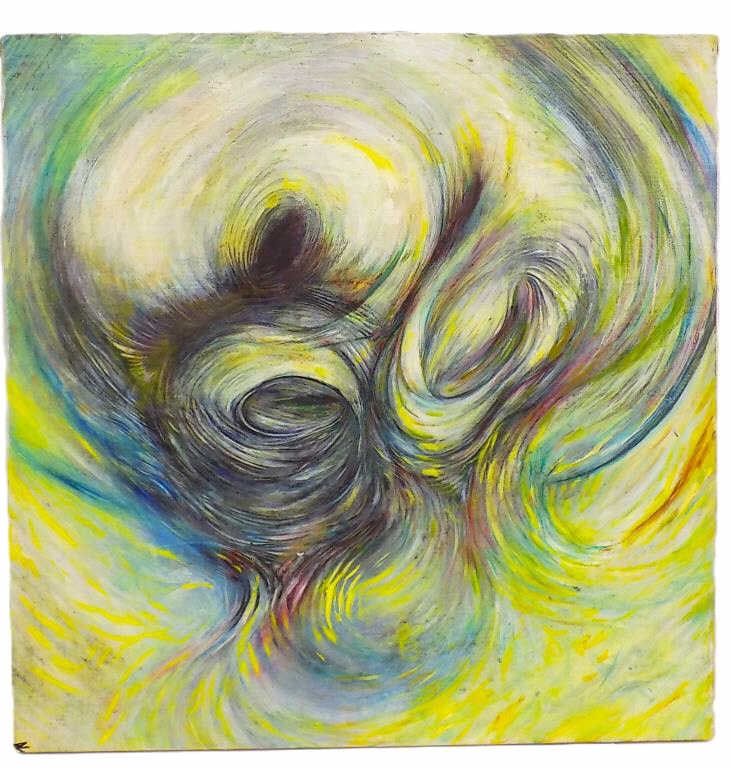 LEFKON - BIG MIDCENTURY ABSTRACT PAINTING: David Lefkon - American New York 20th Century - Huge Rotational Abstract Expressionist Swirlls Painting. Oil on Canvas. Signed Margin and Rear. Height 38" x Width 2" x Length 38" 8 lbs Provenance: Obt