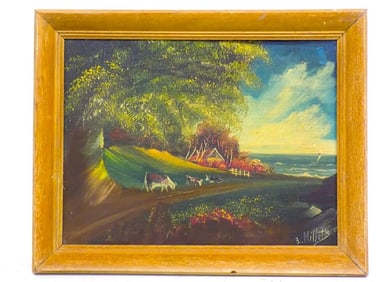 MILLETTE - COUNTRY RIVERSIDE FOLK ART PAINTING