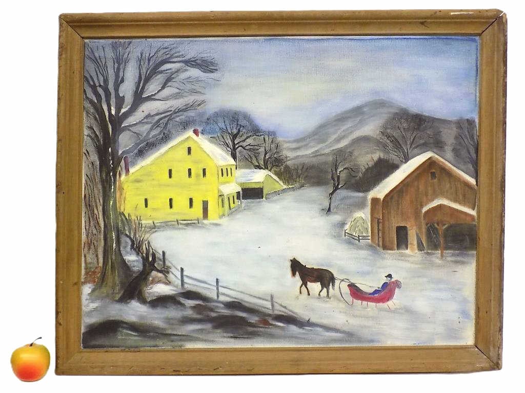 AMERICAN SCHOOL WINTER FOLK ART PAINTING (1 of 3)