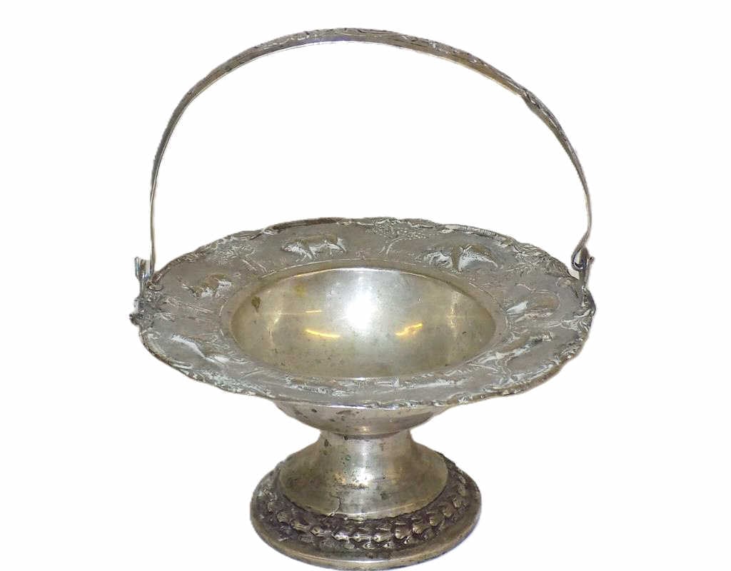 ANTIQUE JUNGLE ANIMALS STERLING SILVER BASKET (1 of 10)