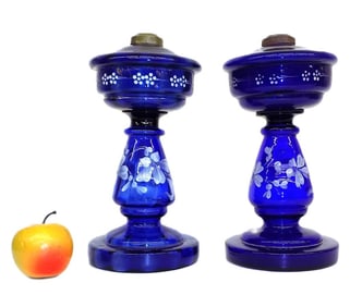 19TH CENTURY FRENCH COBALT GLASS OIL LAMPS