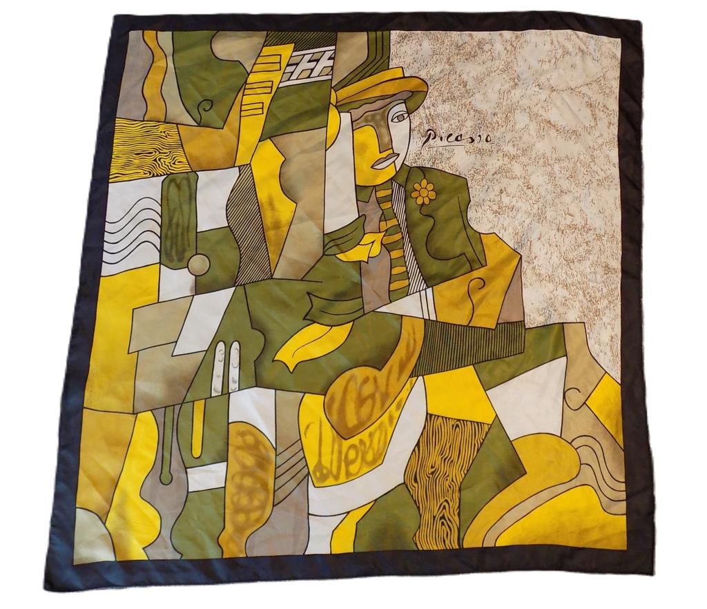 CHRISTIAN AUJARD PARIS FRANCE PICASSO SILK SCARF: Christian Aujard Paris France Pablo Picasso Abstract Figure Silk Scarf. 33" x 34"