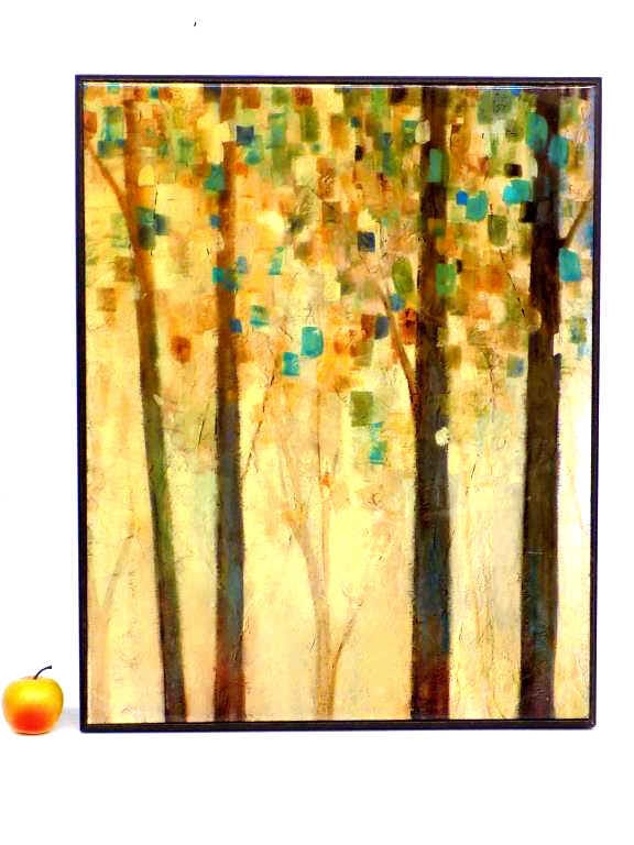 MIDCENTURY MODERN ART PRINT REACH FOR THE SUN: Midcentury Modern Art Color Print Entitled Reach For The Sun I . Depicting Abstract Trees. 22" x 27" Frame Measurement