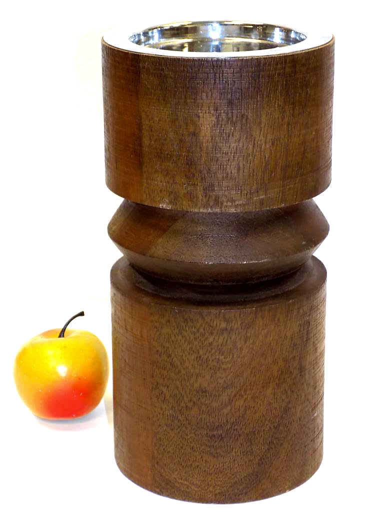 MIDCENTURY MODERN TEAK & CHROME STAND: Midcentury Modern Teak and Chrome Stand. Height 11"