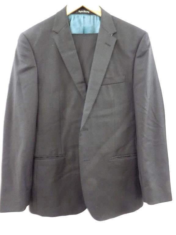 ENGLISH LAUNDRY MEN'S DRESS SUIT JACKET & PANTS: English Laundry Christopher Wicks Designer Men's Dress Suit Jacket & Pants. Black Pinstripe with Artistic Blue Silk Interior Design. Jacket & Pants Size 40R 33 W