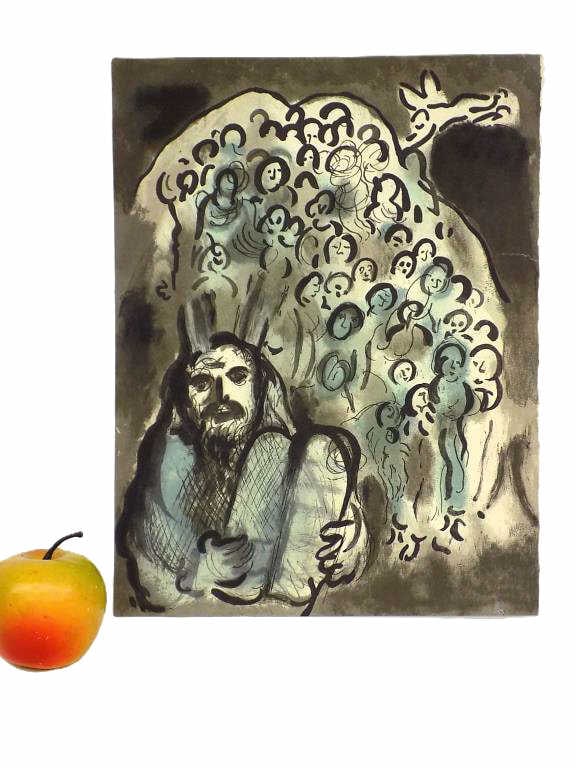MARC CHAGALL - MOURLOT MOSES LITHOGRAPH: Marc Chagall American Russian France 1887-1985 - Mourlot Freres Paris 1973 Printed Lithograph. Entitled Moses and His People. 9.50" x 12.50" 1" tear upper right margin Provenance: Prominent New York E