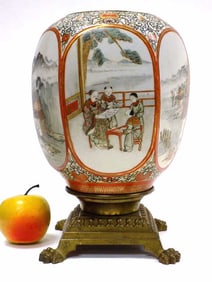 19TH CENTURY JAPANESE SATSUMA VASE W/ BRONZE BASE