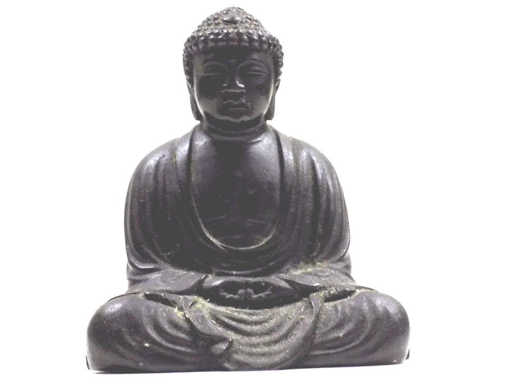 ANTIQUE CHINESE SEATED BRONZE BUDDHA: Antique Chinese Seated Bronze Buddha. Signed Base Inscription. 3" x 4" Dark Patina.