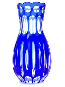 BOHEMIAN COBALT CUT TO CLEAR VASE