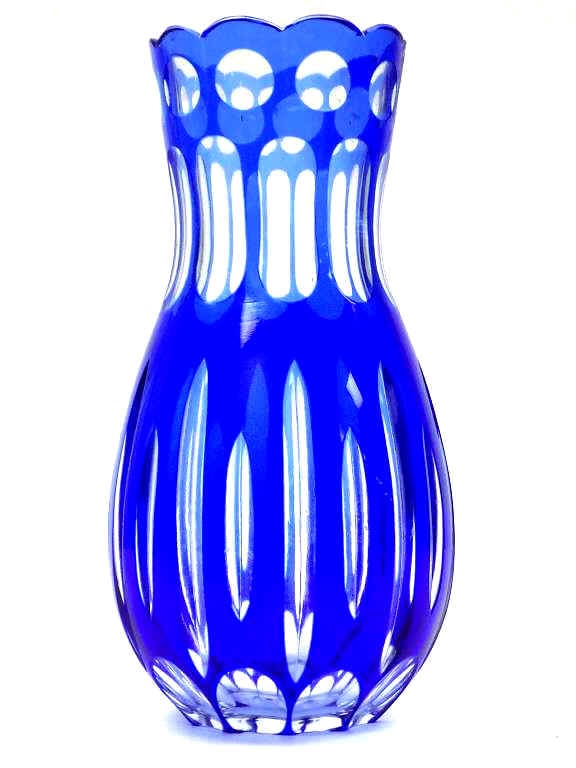 BOHEMIAN COBALT CUT TO CLEAR VASE (1 of 2)