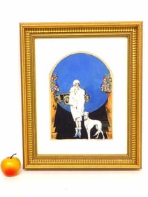 BRITZELL - WEALTHY LADY WITH DOG WATERCOLOR