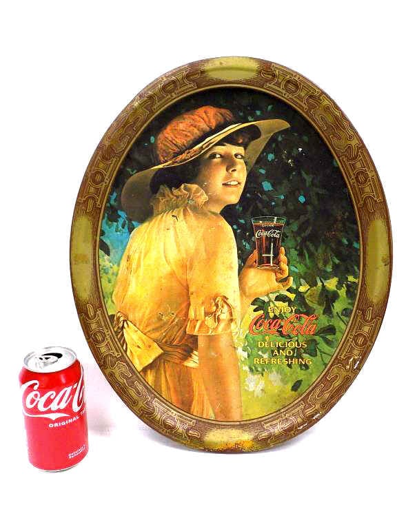 ENJOY COCA COLA BRUNETTE TIN ADVERTISING TRAY (1 of 2)