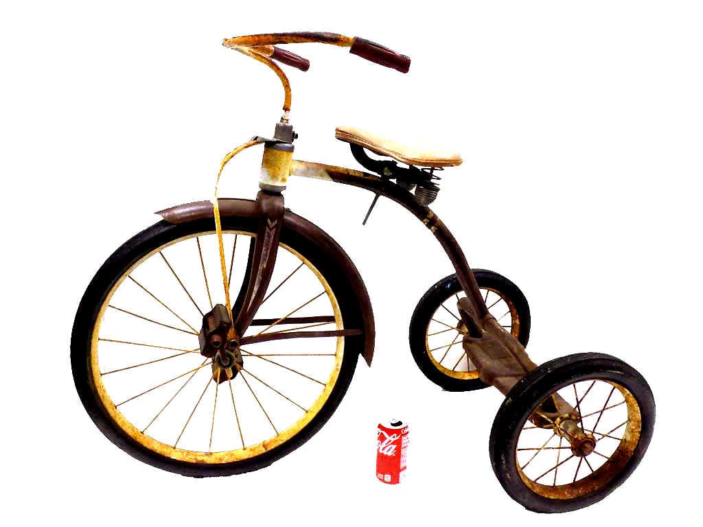 FIRESTONE DELUXE CRUISER TRICYCLE: Vintage 1960's Firestone Deluxe Cruiser Tricycle All Original Firestone Tires. Leather Seat. 36" x 36"