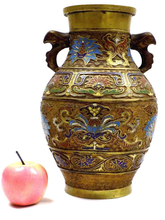 JAPANESE GILT BRONZE CHAMPLEVE PHOENIX LOTUS VASE (1 of 3)