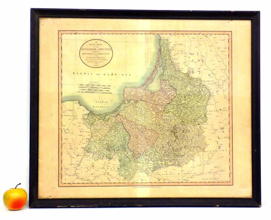 RARE JOHN CARY 1799 MAP KINGDOM OF PRUSSIA: Rare Antique John Cary Engraved 1799 A New Map of The Kingdom of Prussia. With It's Divisions Into Provences and Governments. From The Latest Authorities. Printed London Strand. Approximate Frame