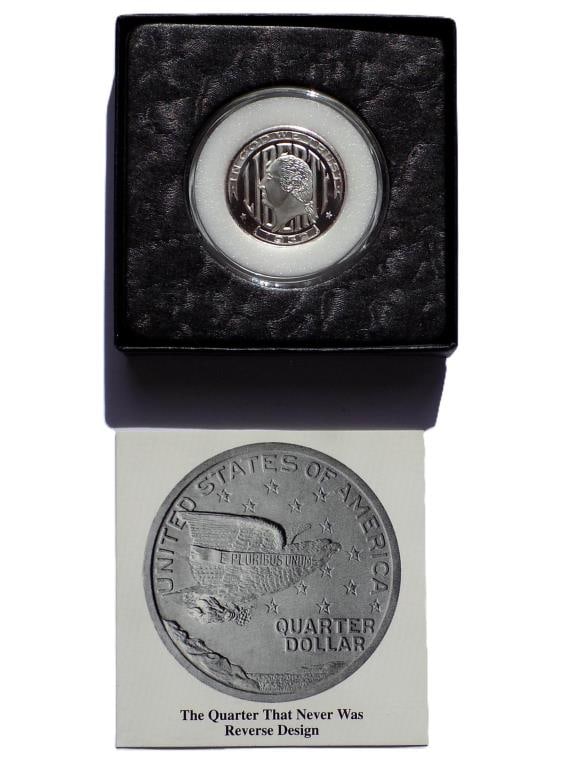 SILVER 1932 CREMONA DESIGN GEO WASHINGTON QUARTER: Private Strike 1932 Thomas Cremona Pattern Competition Design George Washington Quarter. Designed to Celebrate the 200th Anniversary of Washington's Birthday. Pure Silver, Less than 25,000 Struck.