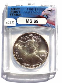 US MINT 1988 FIRST STRIKE SILVER EAGLE ANACS MS 69