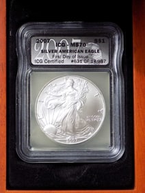 US MINT 2007 SILVER EAGLE 1ST DAY ISSUE ICG MS 70