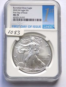US MINT 2020 W BURNISHED SILVER EAGLE NGC MS 70