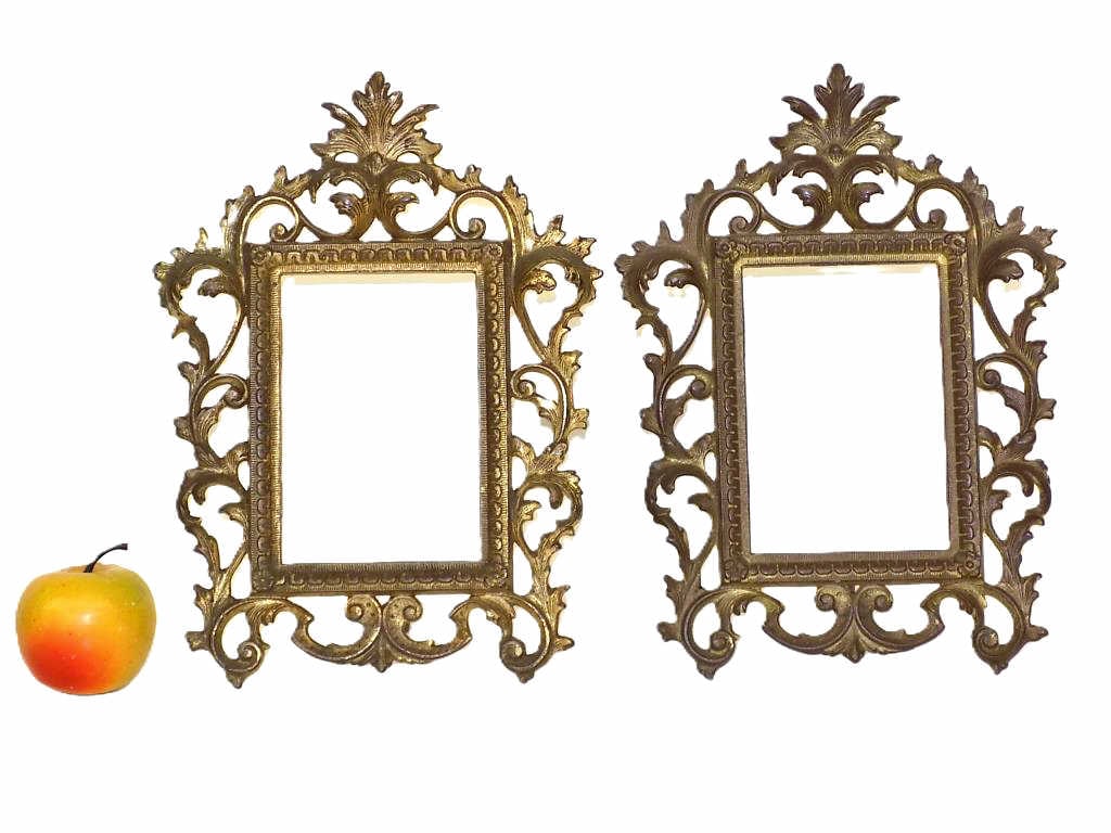 FANCY VICTORIAN BRONZE ACANTHUS PICTURE FRAMES: Fancy Victorian Gilt Bronzed Picture Dresser Frames. Stylized Scrolled Acanthus Design with Swing Out Rear Leg. Approximately 12" x 1" x 9" 4 lbs