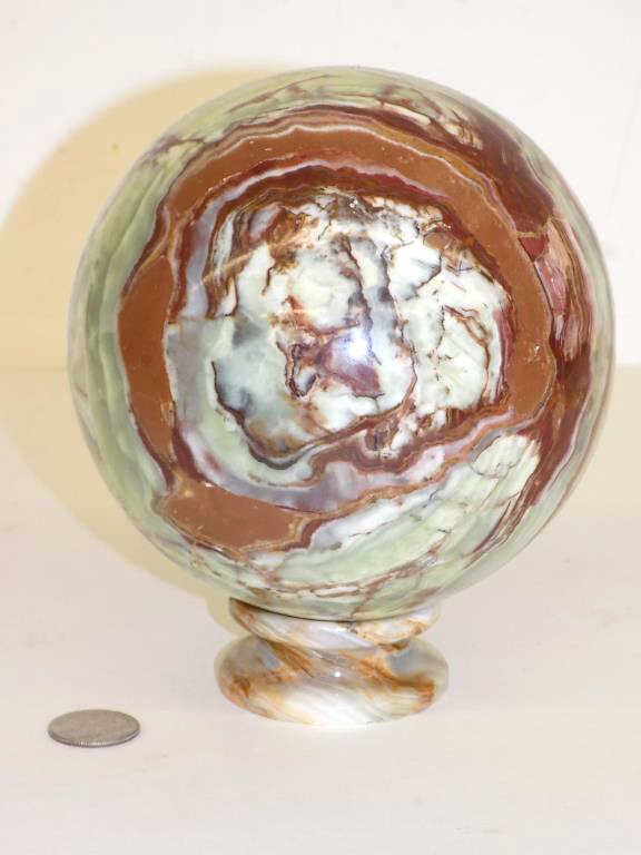 GORGEOUS SOLID ONYX ORB SCULPTURE 5.50" 11 LBS: Gorgeous Solid Onyx Orb Sculpture with Separate Base. 5.50" x 5.50" x 5.50" 11 lbs