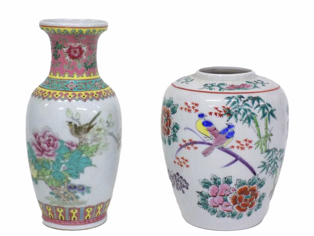 CHINESE BIRDS & BLOSSOMS PORCELAIN VASE & JAR (1 of 6)