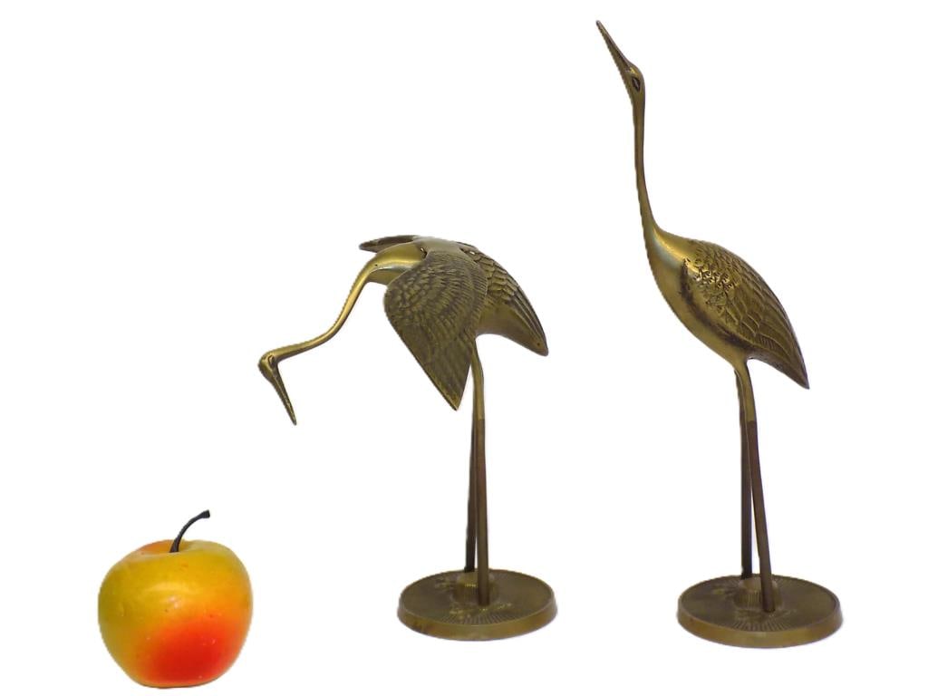 VINTAGE ASIAN BRASS CRANE SCULPTURES: Vintage Asian Brass Crane Sculptures. Standing and Spread Wings Pose. Height 11.50" x 4" x 3" and 7.50" x 6" x 9" 2 lbs