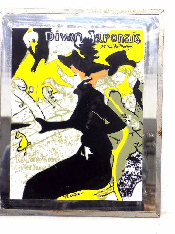 TOULOUSE LAUTREC - DIVAN JAPONAIS SERIGRAPH: After Toulouse Lautrec - France 1864-1901 Modern Classics Divan Japonais Serigraph on Plastic. Mounted on Mirror. Label Rear. Height 11" x Width 1" x Length 9" 2 lbs