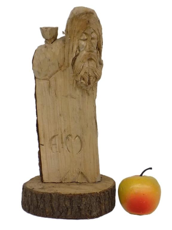 FOLK ART CARVED MAN STATUE: Folk Art Carved Man Statue. Signed A.M. Height 13" x Base Width 6.50" x Length 6" 3 lbs