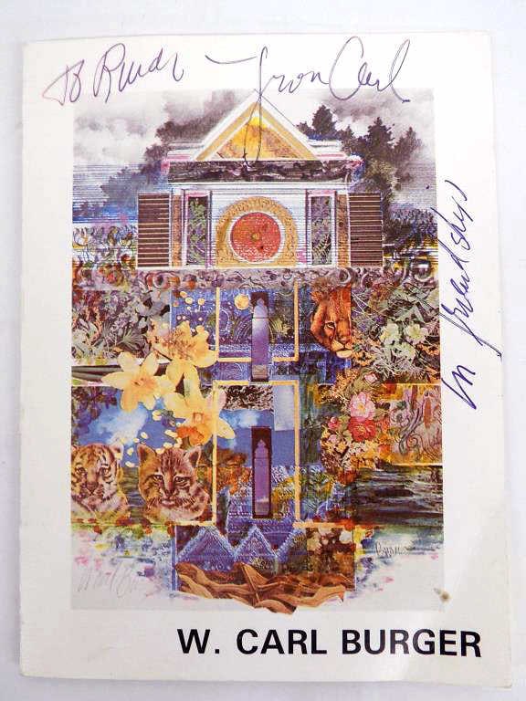 W. CARL BURGER SIGNED ART EXHIBITION PRINT CARD: W.Carl Burger - American New Jersey / Germany - 1925 - 2023 - New Jersey Artist State Museum Art Exhibition Promotional Card with Cover Print of his Sunken Palace Watercolor. Artist Inscribed and