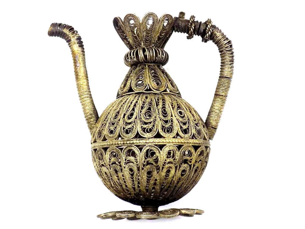 ANTIQUE PERSIAN SILVER FILIGREE MINIATURE PITCHER: Antique Persian Silver Filigree Miniature Pitcher. Height 3"