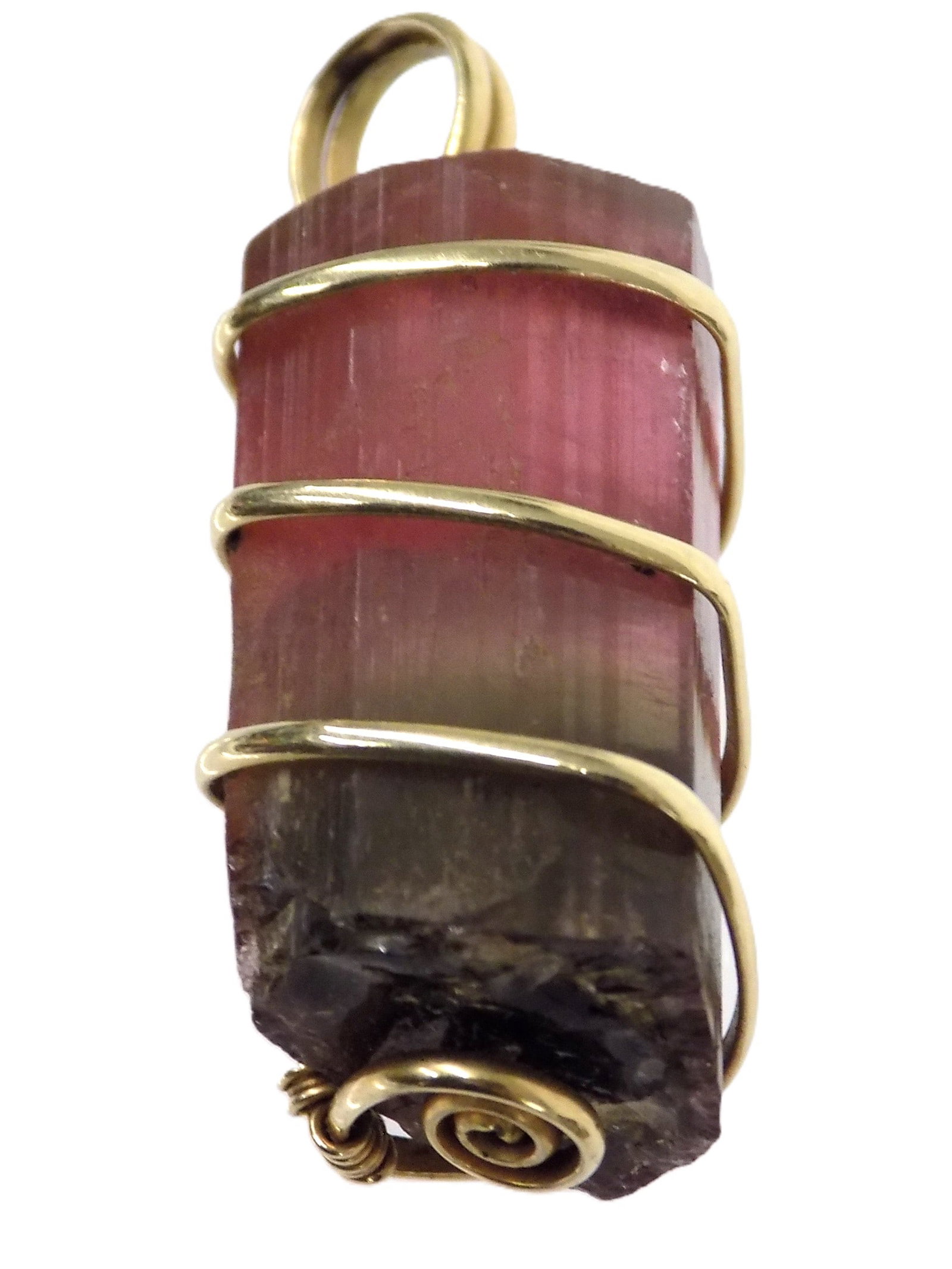 14K YELLOW GOLD TOURMALINE CRYSTAL GEMSTONE PENDANT: Beautiful Purple Tourmaline Crystal Gemstone Pendant in Solid 14k Yellow Gold Setting. 3.1 Grams Weighable Gold Height 1 3/4" x Width 1: