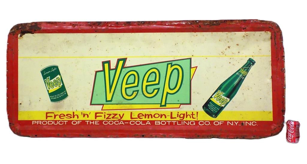 GIANT VEEP LEMON SODA POP ADVERTISING SIGN 26 x 61 (1 of 9)